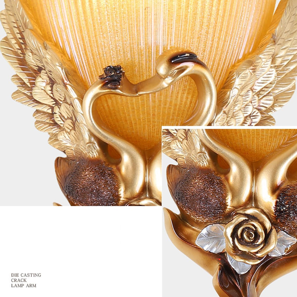 European Wall Sconce Vintage Gold Wall Light Creative Resin Peacock Design with Frosted Glass Shade Indoor Wall Lamp Antique Lighting Fixtures for Living Room Hallway Bedroom Bedside