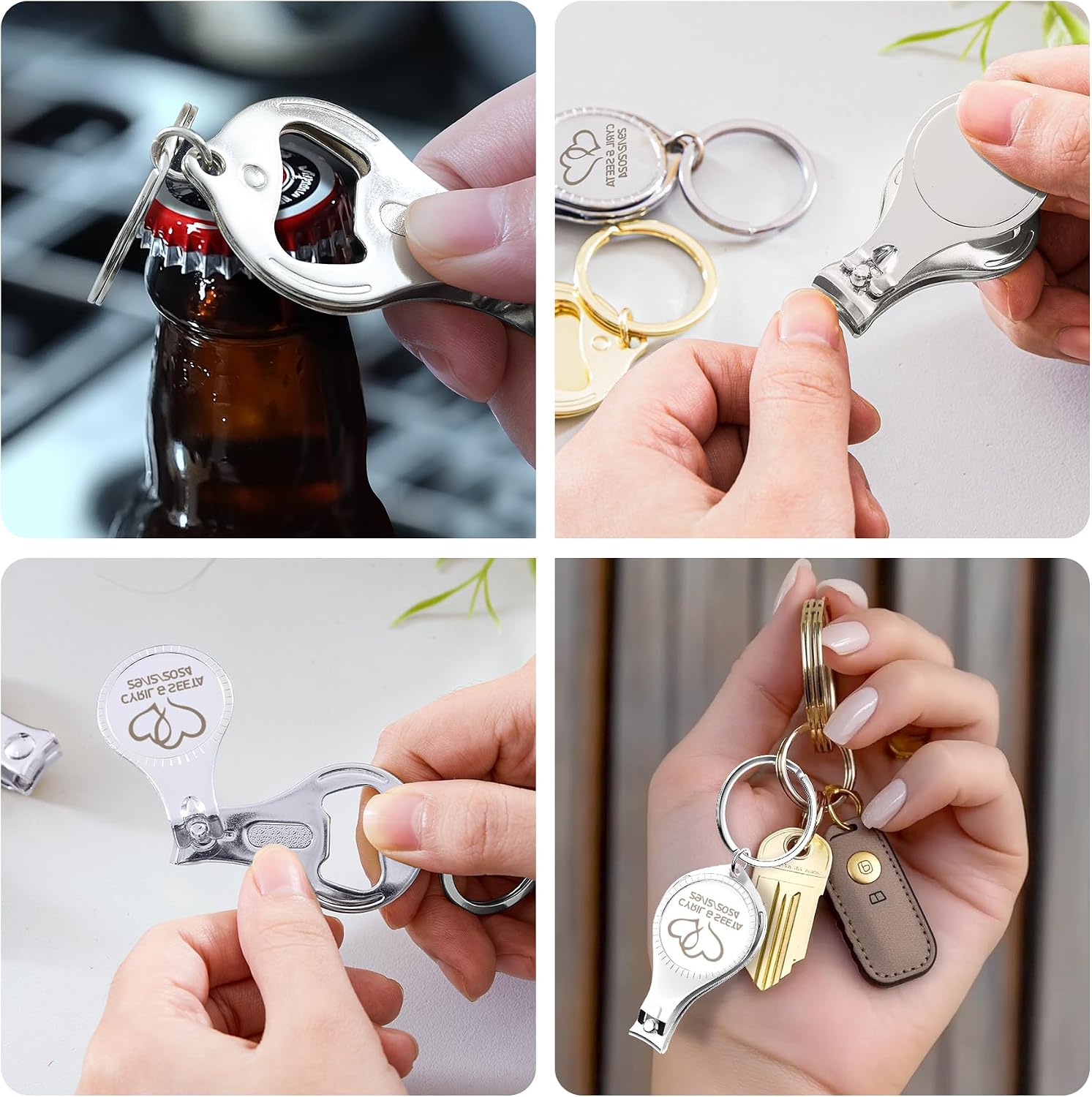 100pcs-Personalized 4 in 1 Multi Function Bottle Opener, Nail Clipper, Wedding Favors Brewery, Private Customized, Sliver, Multitool Gifts for Men