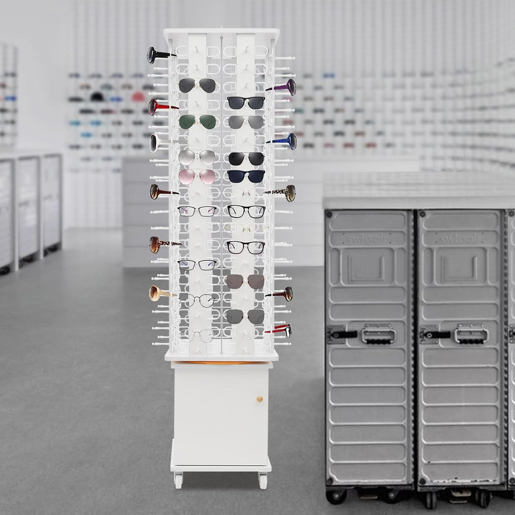 144 Capacity Eyeglass Display Stand 360° Rotating Sunglasses Rack Organizer Holder with Base Square Freestanding Countertop Spinner for Retail Boutique (White, 144 Pairs)