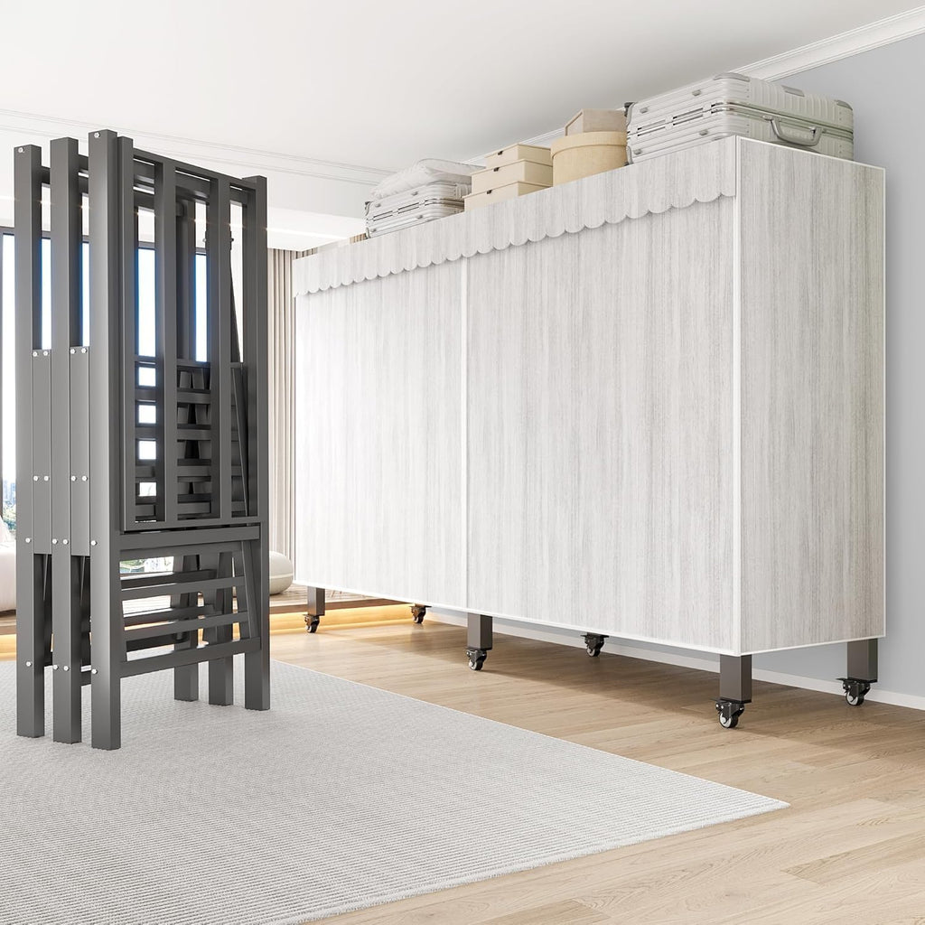 Heavy Duty Portable Closet with Cover Foldable Covered Clothes Rack for Hanging Clothes Armoire Wardrobe Closet System Freestanding Coat Storage Garment Racks (light gray（74.9in）)