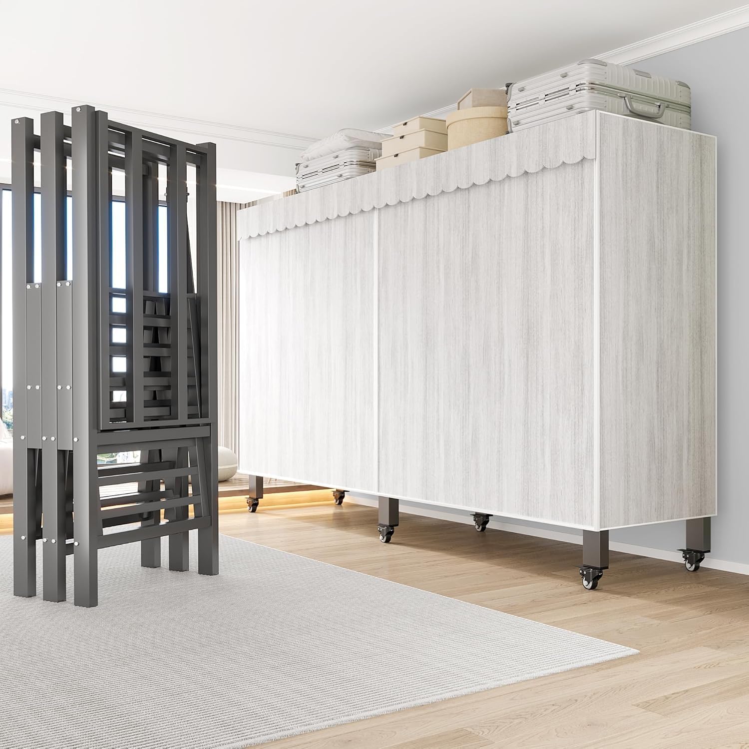 49.2in Heavy Duty Portable Closet with Cover Foldable Covered Clothes Rack for Hanging Armoire Wardrobe Closet System Freestanding Coat Storage Garment Racks (125cm/49.2in（Hazy Gray）)