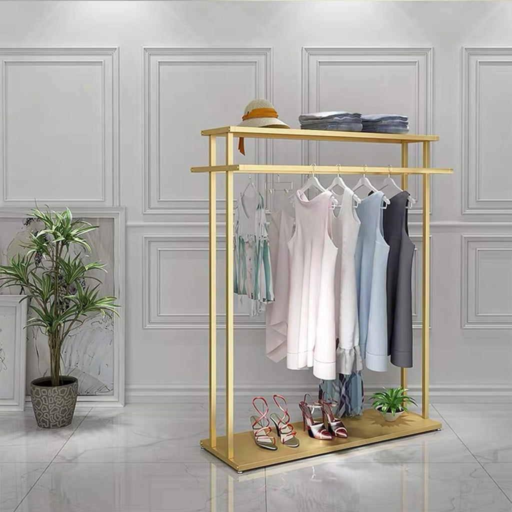 Heavy Duty Clothing Display Rack,Clothing Store Rolling Garment Rack with Wheel,Commercial Grade,Floor-Standing Double Hanging Retail Clothes Shelves