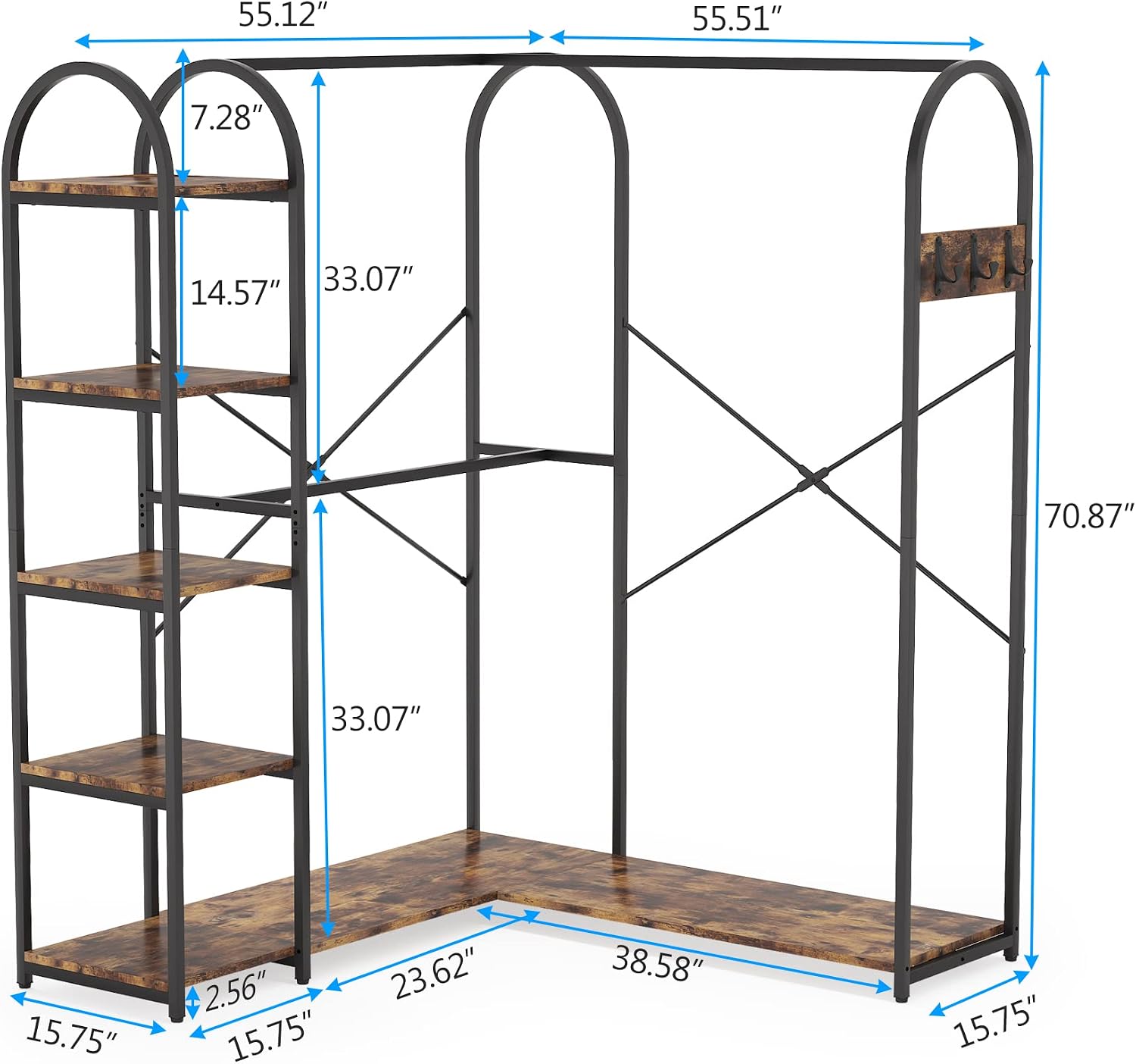 Tribesigns L Shape Clothes Rack, Corner Garment Rack with Storage Shelves and Hanging Rods, Space-Saving Large Open Wardrobe Closet for Bedroom