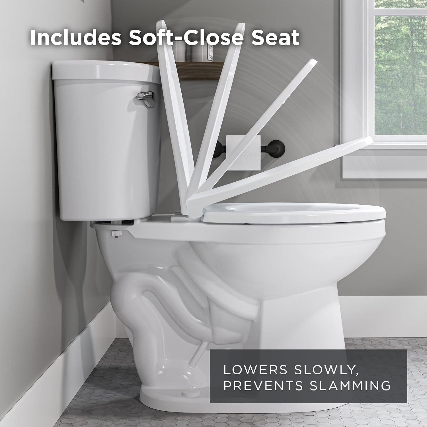 Gerber Maxwell Crest Two-Piece Toilet Elongated with 12-in Rough-in, ADA-Compliant Chair Height, High Efficiency 1.28 GPF, Soft-Close Seat and Install Kit with Wax Ring Included, White, GRS48310