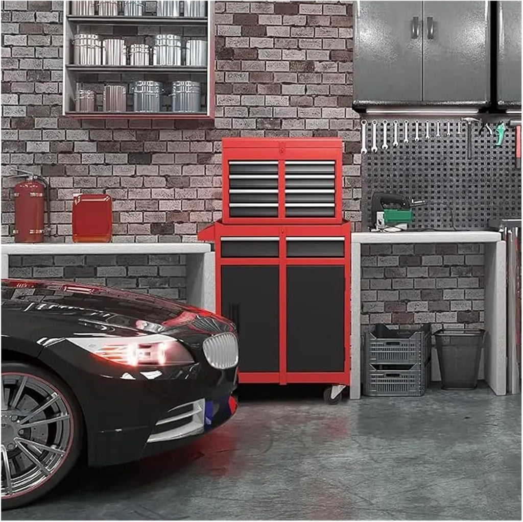 Tool Box Rolling Garage Workshop Tool Organizer with Detachable 5 Drawer Tool Chest, Drawer Liners and Wheels - Tool Organizer Box for Garage, Warehouse & Repair Shop Hardware Toolbox(Red)