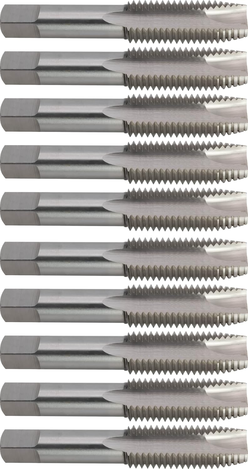 10 pcs M2 High-Speed Steel Spiral Point Taps, 3/4'-10 UNC, Plug Chamfer, H4, 3 Flute, Bright (Uncoated) Finish