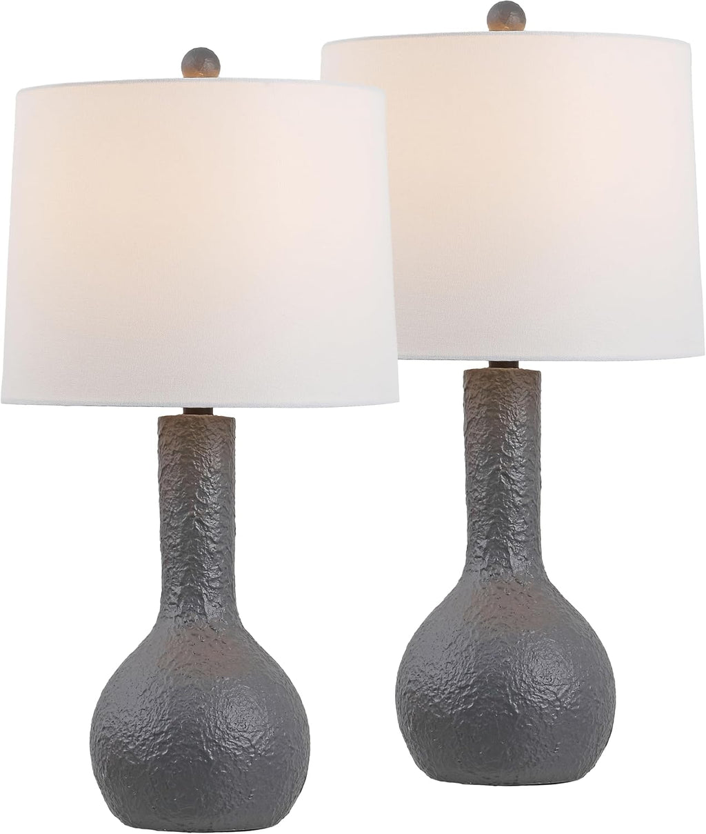 JONATHAN Y 24.75' Gray Modern Table Lamp Set of 2 for Bedroom, Scandinavian Textured Gourd Lamps for Living Room, White Linen Shade, LED Bulbs Included (JYL9207B-SET2)