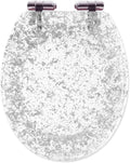 Glitter Toilet Seat Oval 36 * 42cm, Resin Toilet Seat with Quietly Close and Quick Release Hinges, Top Fixing Easy to Install(Silver Leaf)