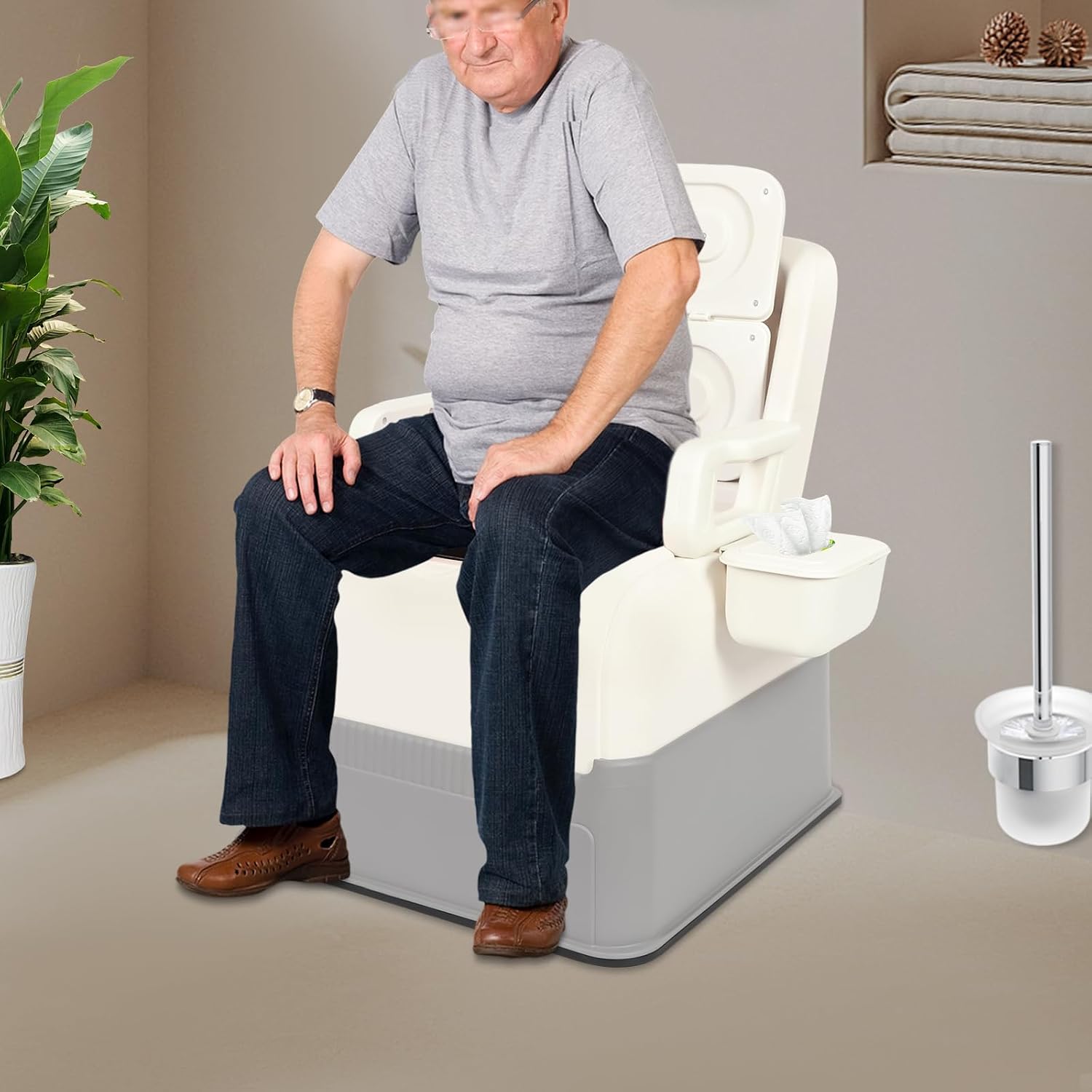 Bedside Commodes Chair, 220.46Lbs Capacity Bedside Toilet Portable Adult Potty Toilet Chair Non-Slip Fully Enclosed Commode Toilet Heavy Duty Moveable Commodes for Home Use Nursing Centers