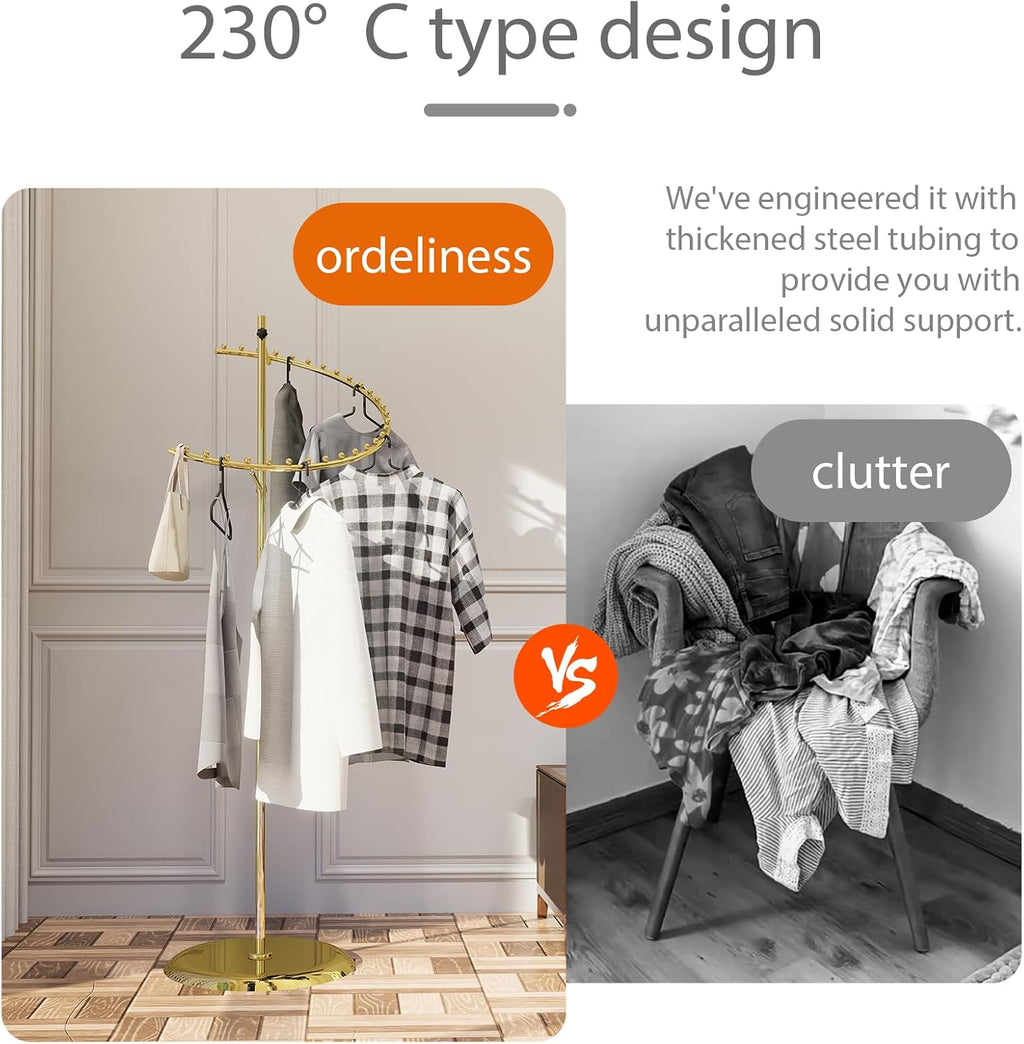 Heavy Duty Spiral Retail Racks for Clothes Gold Hanging Clothes Rack Store Boutique Clothing Rack Closet Racks for Bedroom and Shop