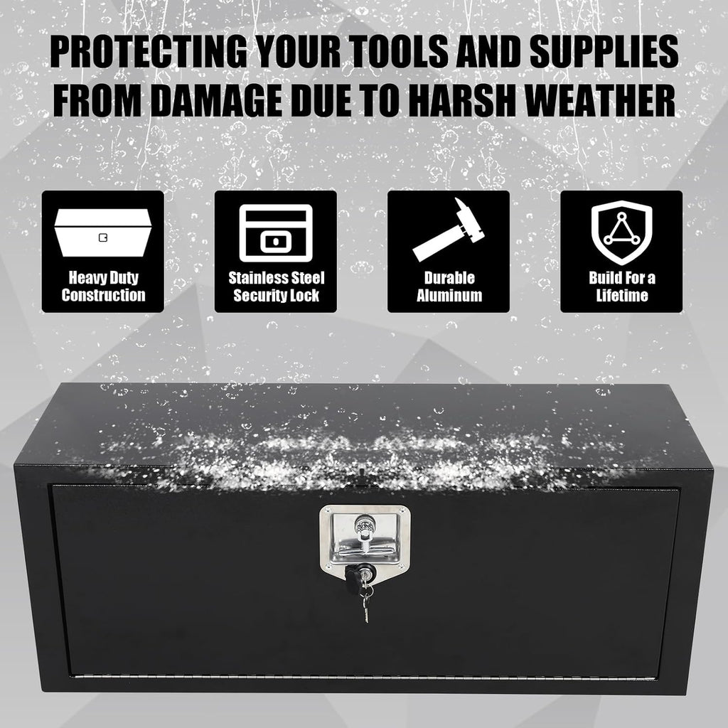 Confote Black Steel Underbody Truck Tool Box with T-Handle Lock, Heavy Duty Truck Storage Organizer - Waterproof, 36'x 12'x 14' inch