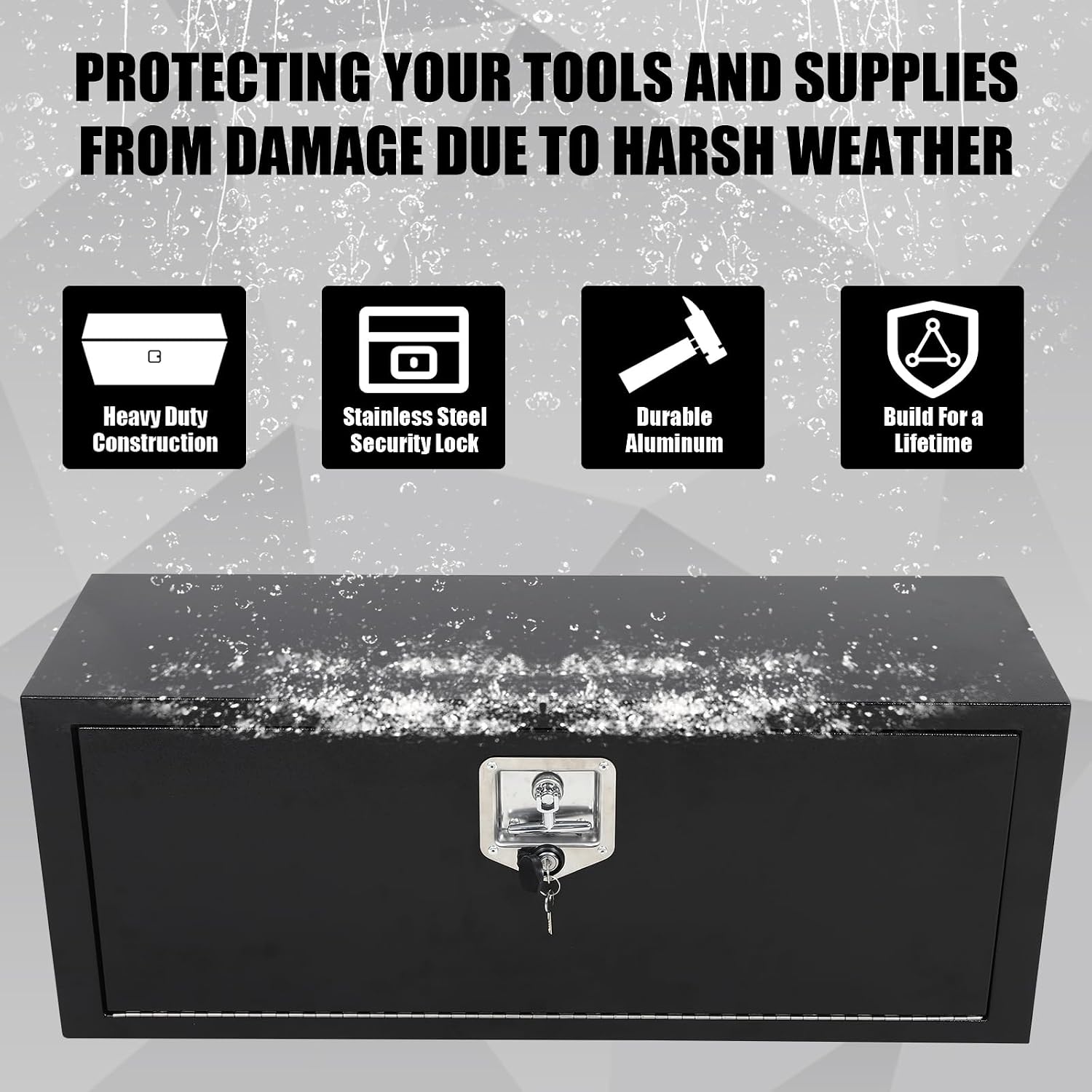 Confote Black Steel Underbody Truck Tool Box with T-Handle Lock, Heavy Duty Truck Storage Organizer - Waterproof, 36'x 12'x 14' inch