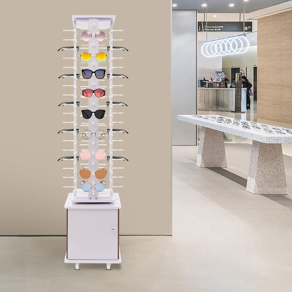 72 Pairs Sunglass Display Stand Retail 360° Rotating Glasses Holder Rack, Freestanding Sunglasses Holder Organizer with Rolling Storage Cabinet (Lilac)