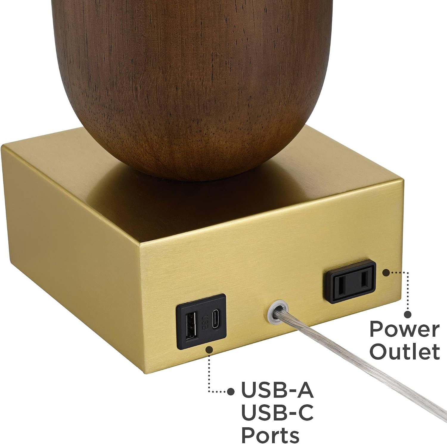 Possini Euro Design Madera Modern Desk Lamps 27 3/4' Tall Set of 2 with USB Port Brass Wood for Home Office Living Room Bedroom House Bedside Nightstand Reading Console Entryway Kitchen Dining