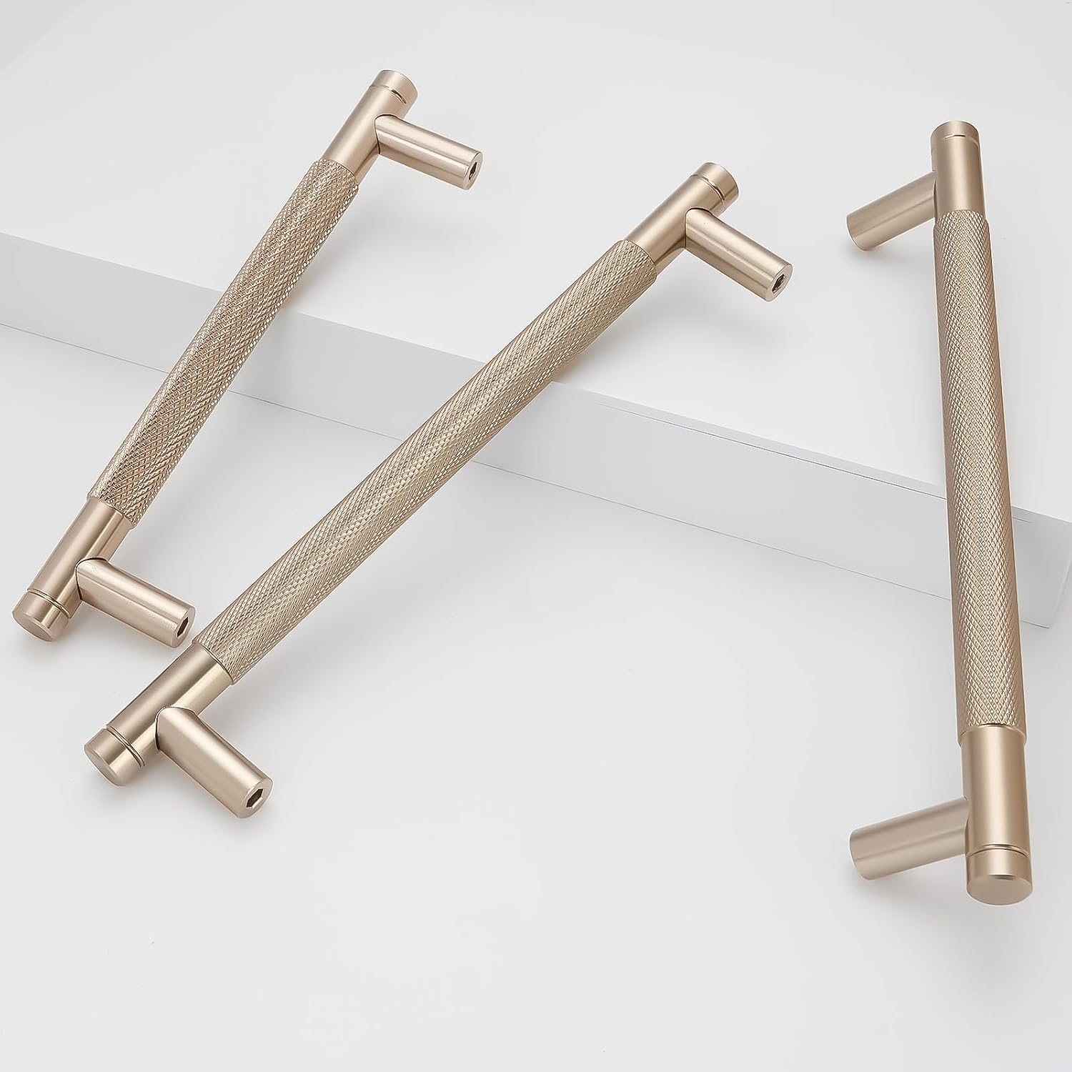 10 Pack Champagne Bronze Kitchen Cabinet Knobs & Drawer Pulls Stylish Knurled Brushed Brass Dresser Hardware for Modern Home Decor