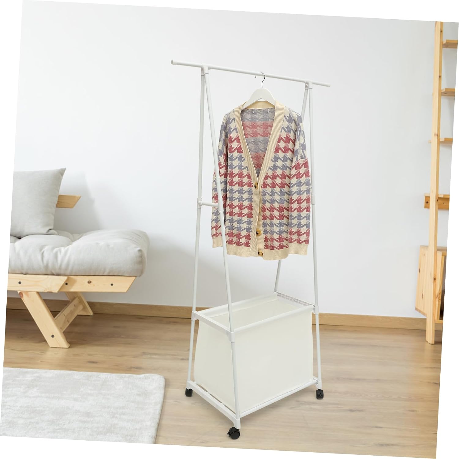Garment Rack Wheels Stand for Clothes Hats and Shoes Versatile Freestanding Coat Rack for Living Room Bedroom and Dorm Use