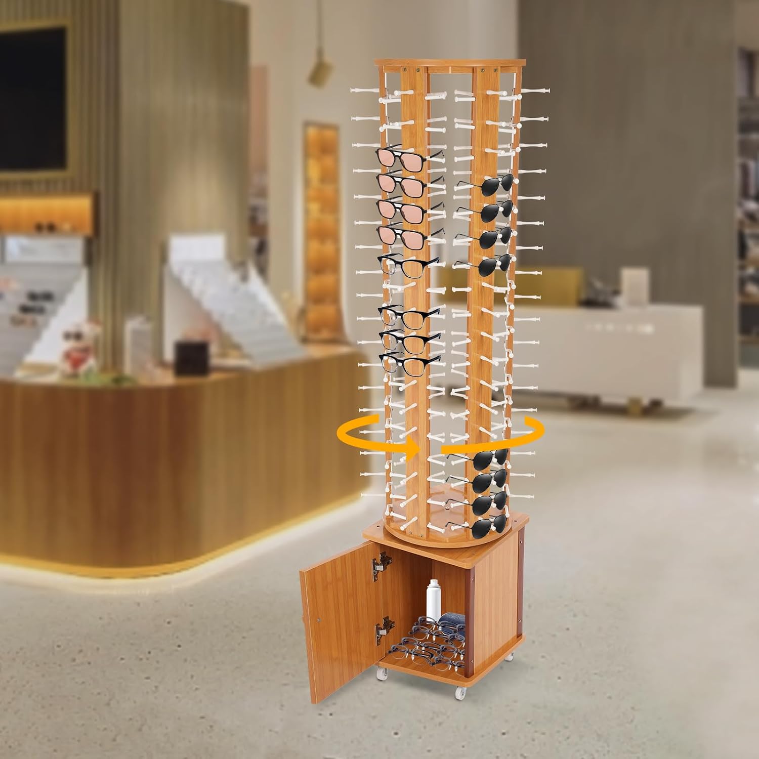 Sunglasses Retail Display Rack,Rotating Glasses Rack,108 Pairs Sunglasses Holder,Eyewear Storage Organizer w/4 Wheels