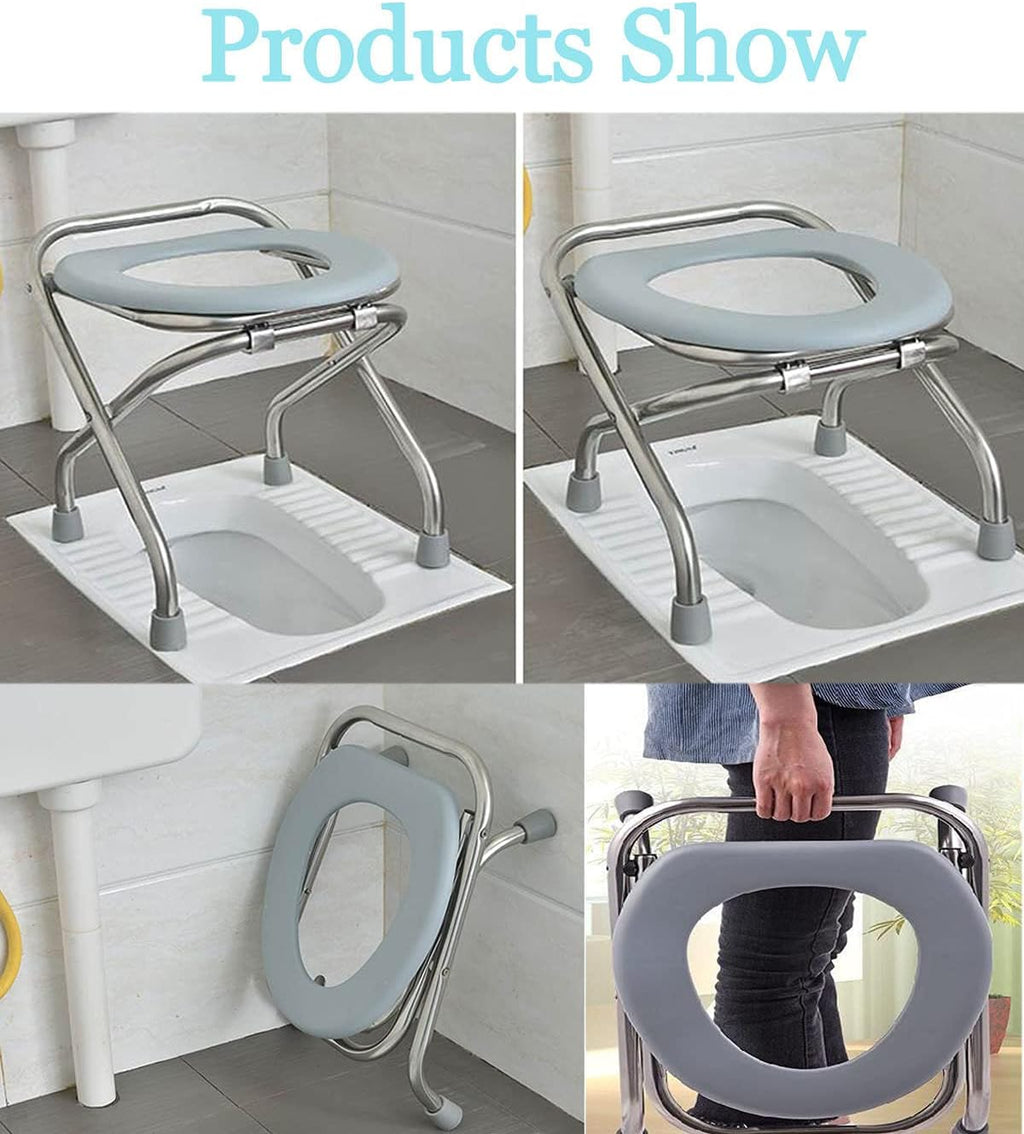 Portable Toilet Seat – Compact Lightweight Indoor & Outdoor Commode – Heavy-Duty Stainless-Steel Chair is Durable & Convenient for Camping, Travel & Emergency
