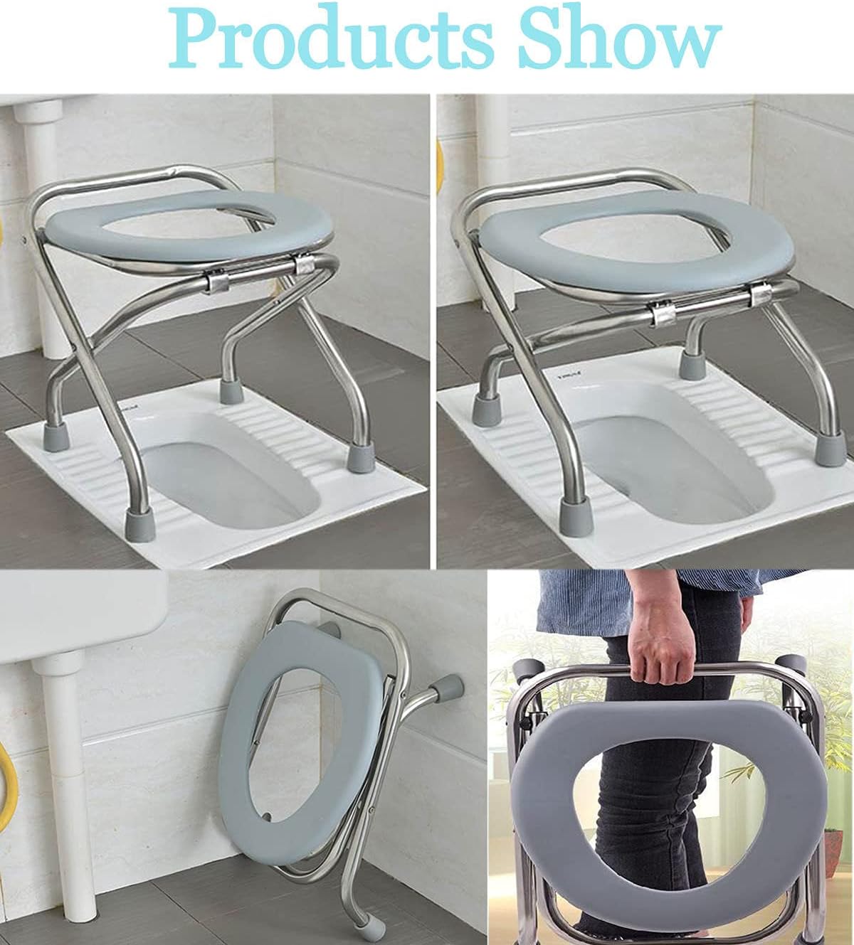 Portable Toilet Seat – Compact Lightweight Indoor & Outdoor Commode – Heavy-Duty Stainless-Steel Chair is Durable & Convenient for Camping, Travel & Emergency