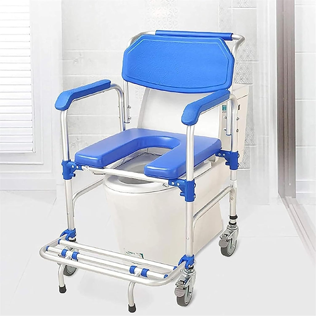 Bedside Commode,Toilet Seat with Handles Portable Aluminum Alloy Wheelchair Commode Toilet Seat Medical Transport Washable Rolling Chair with Casters