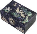 Antique Alive Mother of Pearl Inlay Design Jewelry Box, Wood Jewelry Box, Trinket Case, Keepsake Treasure Chest Box Organizer Holder (Crane Pine Purple)