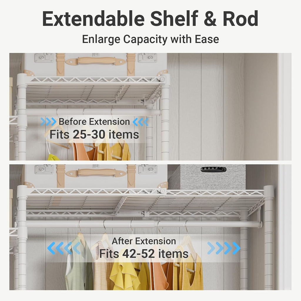 VIPEK X3 Expandable Heavy Duty Clothes Rack Adjustable from 5'2' to 8' with Flexible Shelves and Hanger Rods, Large Freestanding Clothing Racks for Hanging Clothes, Max Load 1210LBS, White