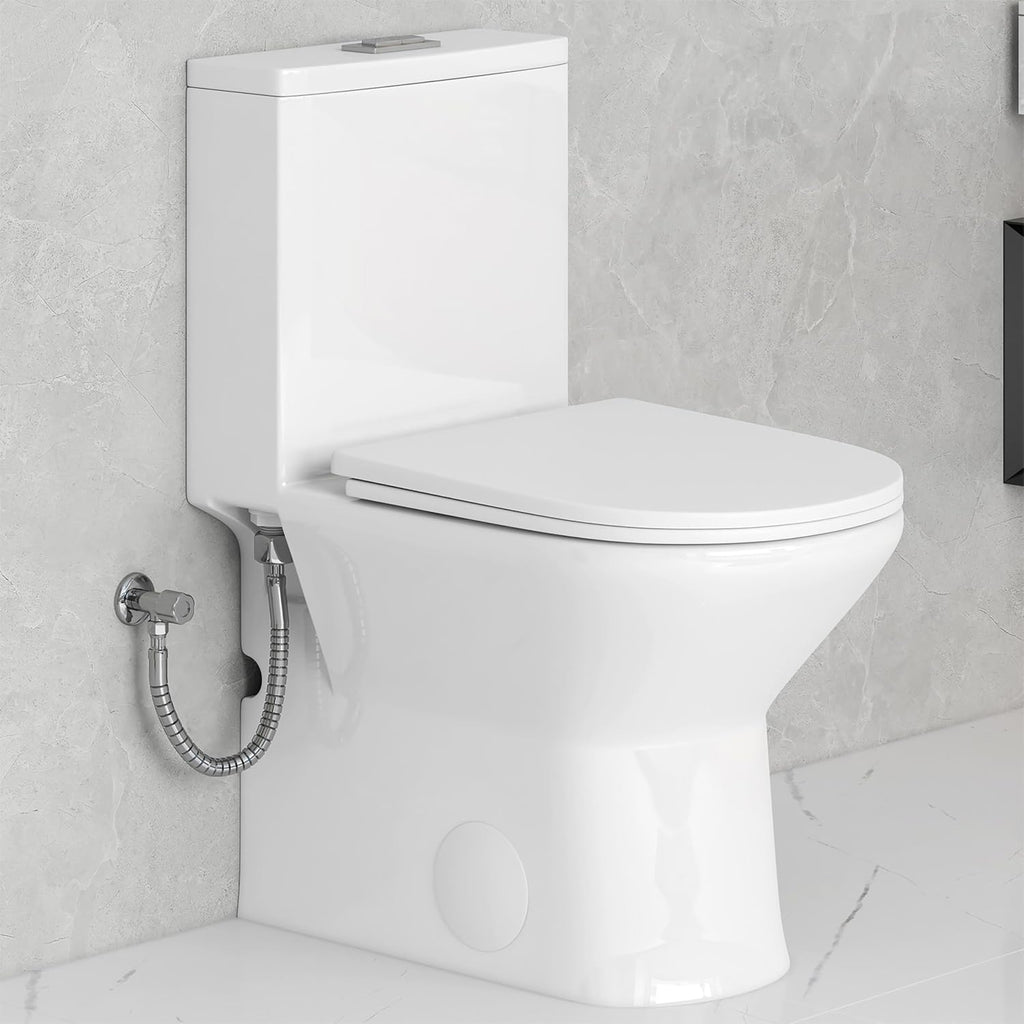 Eridanus Compact One Piece Toilet with Comfort Chair Seat ADA Height 17', Powerful Dual Flush Modern Toilet, 1.1/1.6 GPF, 12' Rough-In, Rimless Bowl with Soft Closing Seat, White