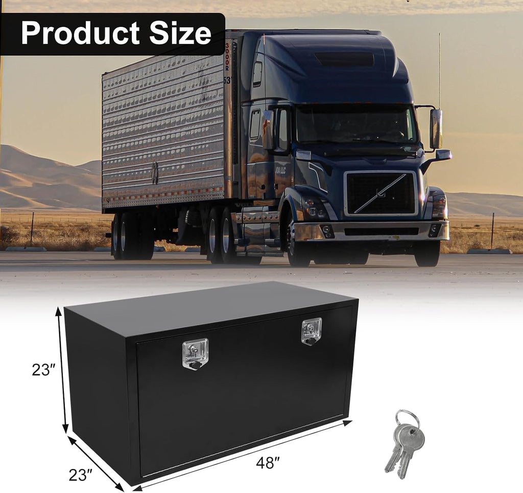 Confote Black Steel Underbody Tool Box with T-Handle Lock, Heavy Duty Tool Box Storage Organizer - Waterproof, 48' x 23' x 23'