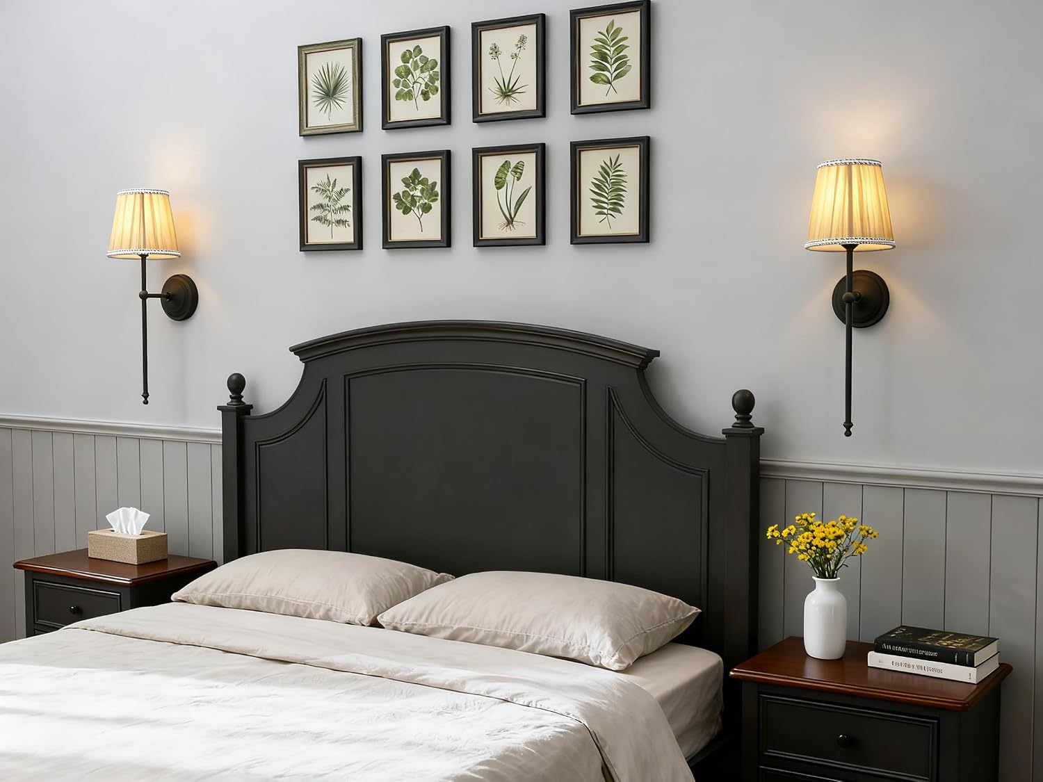Phansthy Hardwired Brass Boho Wall Sconces Set of 2, Vintage Industrial Wall Lights 2 Pack, Vanity Light Wall Lamps with Lace Gauze Shade for Bedroom Living Room Hallway Decor (Black + Khaki Shade)