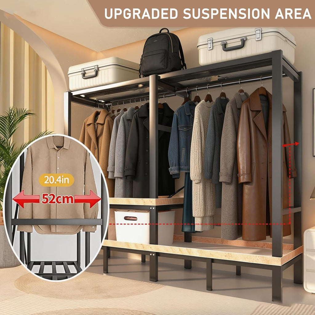 Heavy Duty Clothes Rack with Cover & Magnetic Doors, 1500lb Portable Wardrobe Closet - Foldable Garment Rack for Bedroom, Large Storage for Hanginng Dresses Jackets (Blue, 70.8IN)