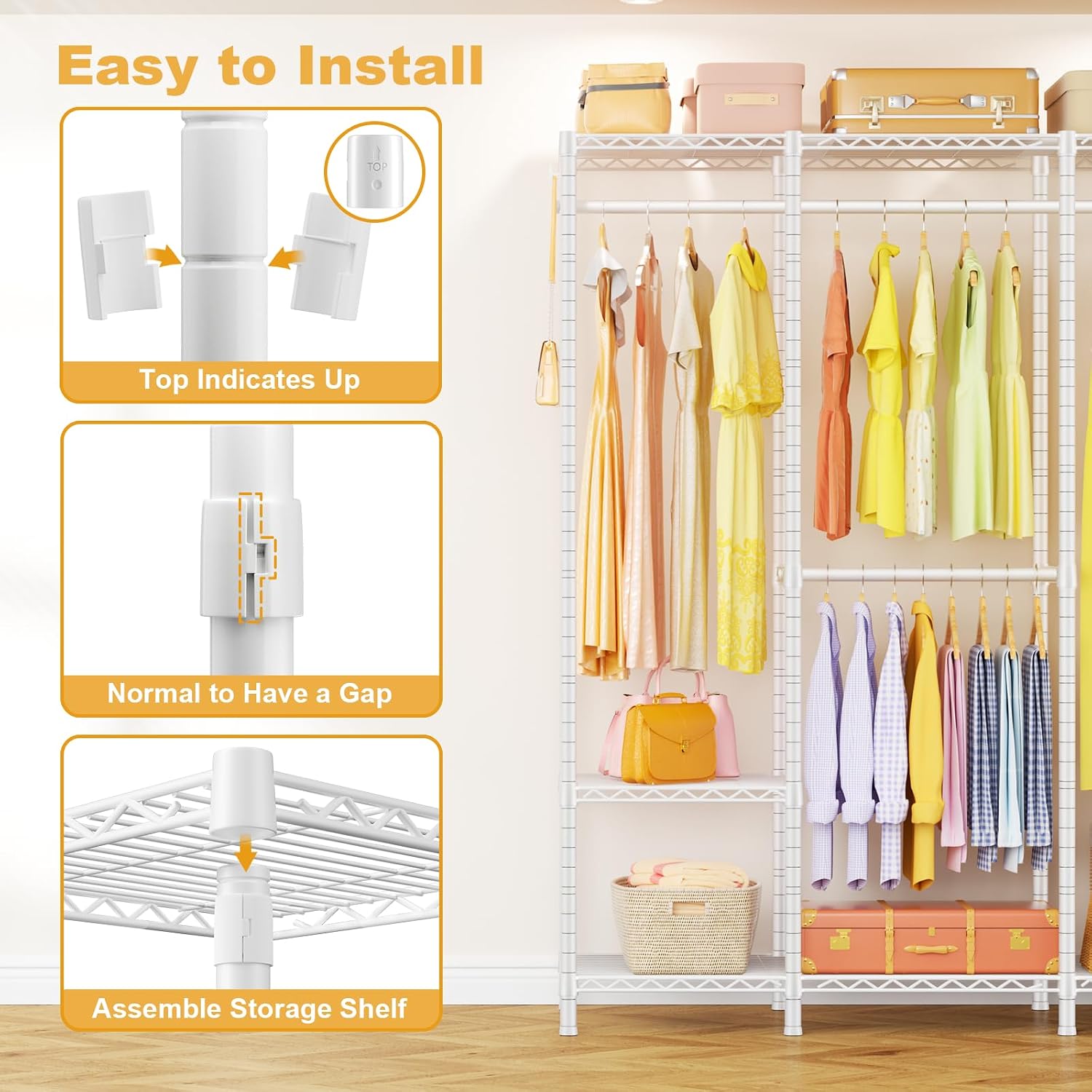 Ulif H50 Extra Large Clothes Rack, Heavy Duty Garment Rack, Freestanding Portable Closet, Clothing Racks for Hanging Clothes, Wardrobe Closet 89.8'' W x 15.8' D x 76.4' H, Max Load 1400 Lbs, White