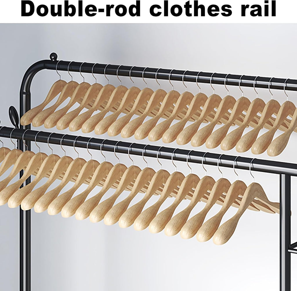 Rolling Garment Rack With Wheels, Double Rods Clothing Rack, Standing Metal Clothes Racks With Shelves, Portable Wardrobe Sturdy Racks For Bedroom Entryway(White,150cm/59in)