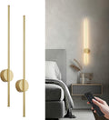 Battery Operated Modern Wall Sconces,Dimmable Wireless Wall Light Set of Two with Remote Control,3 Color Temperatures,Rechargeable LED Wall Sconce for Bedroom,Living Room,Hallway,39.3 Inch, Gold