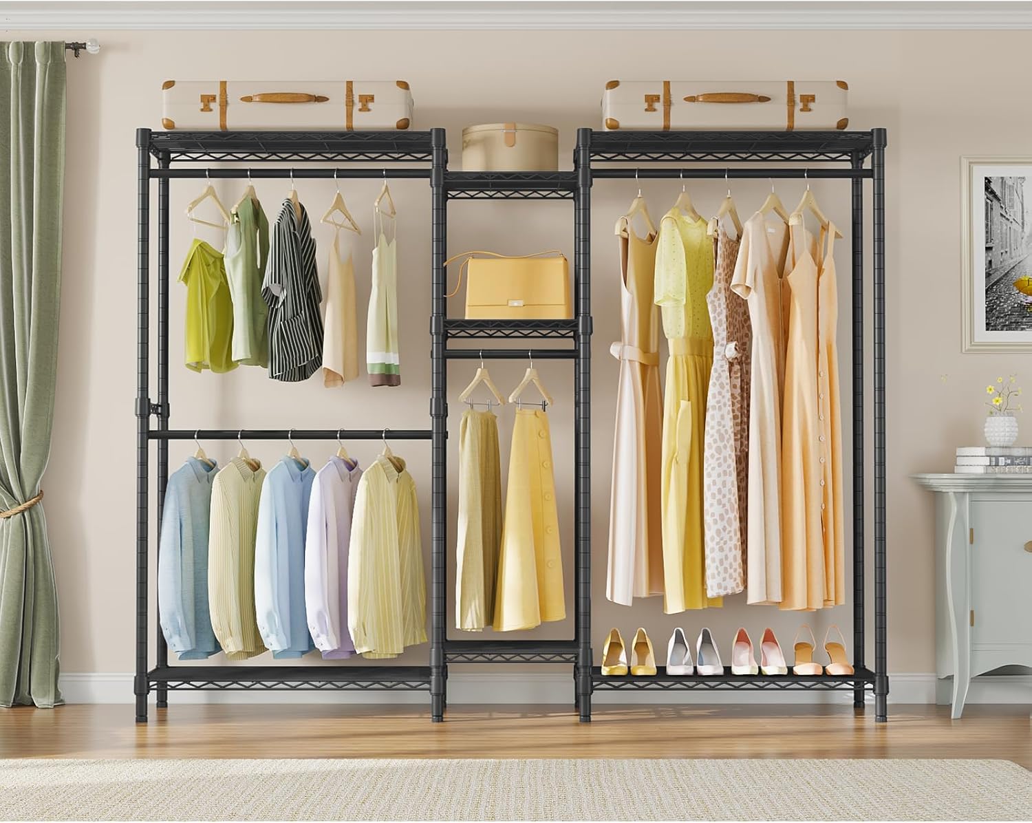 VIPEK Classic V6 Medium Heavy Duty Clothes Rack, 7-Tier Garment Rack with Adjustable Shelves, Portable Closet with 4 Hanging Rods, Space-Saving, 750lbs Capacity, 59.8' L x 14.6' W x 76.4' H, Black