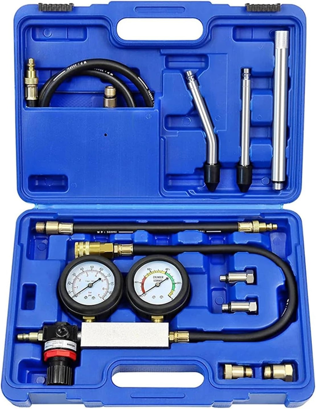 10PCS Cylinder Leak Detector Engine Compression Tester Kit Compatible with Pressure Check & Leakage Rate Test with Extension Rod Blue