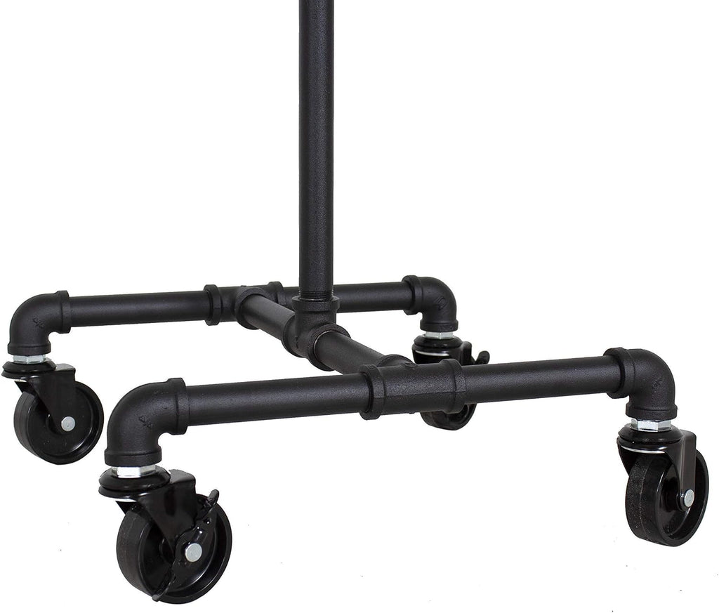 William Robert's Vintage Industrial Clothing Rack Heavy Duty Pipe 2-Way Black Powder Coated for Retail Store and Home