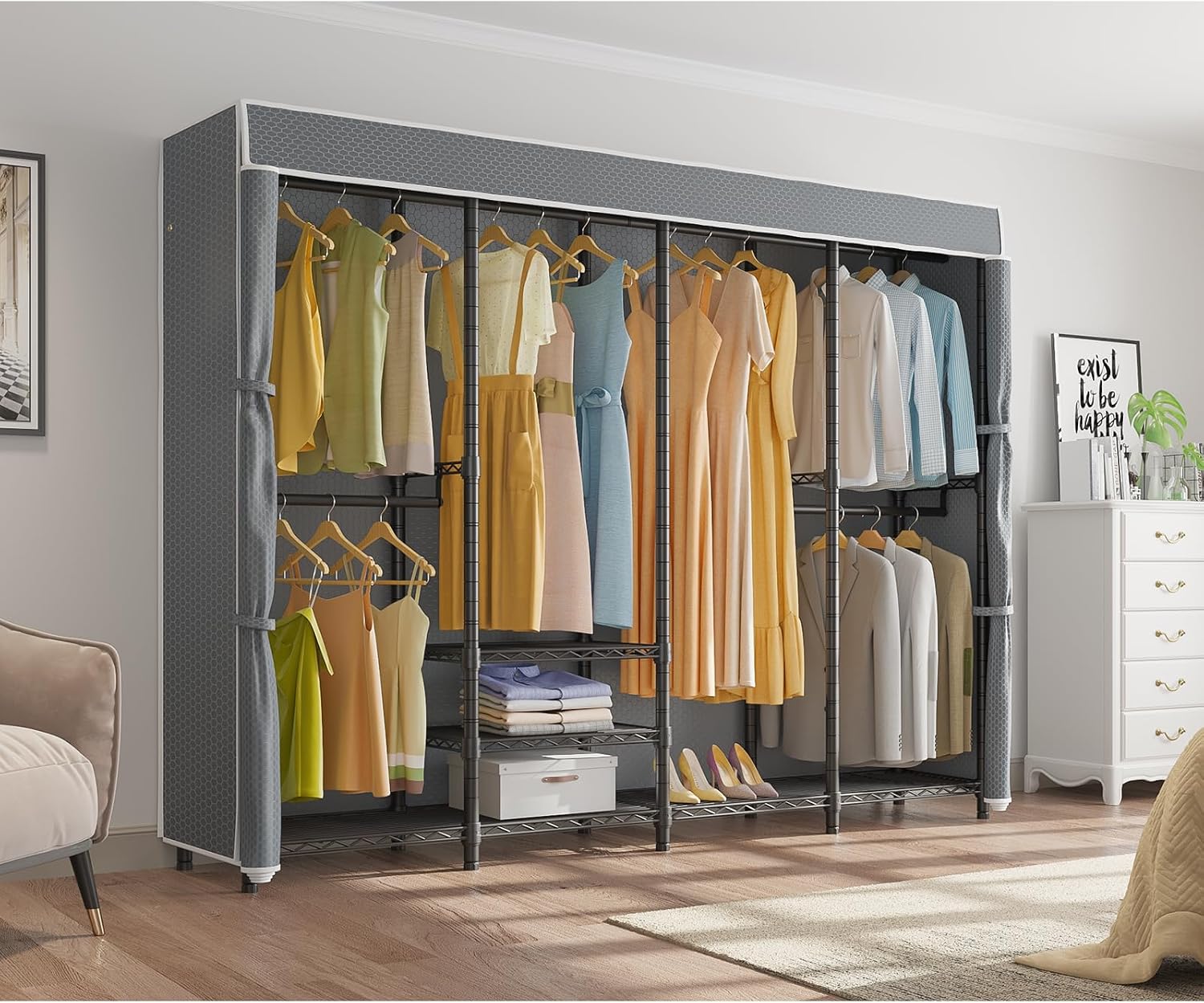 VIPEK V40C Covered Clothing Rack Heavy Duty with Cover, Custom Freestanding Closet Portable Wardrobe for Bedroom, Large Black with Grey Upgraded Polyester Cover