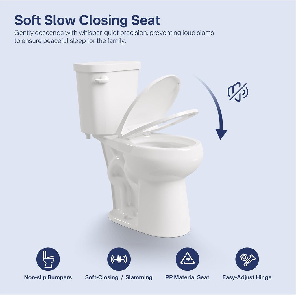 Eridanus Tall Two Piece Toilet, ADA Compliant Height 19', Round Toilets Bowl with Soft Close Seat, 1.28 GPF, 12' Rough-In, for Elderly, Pregnant, Handicap,Taller
