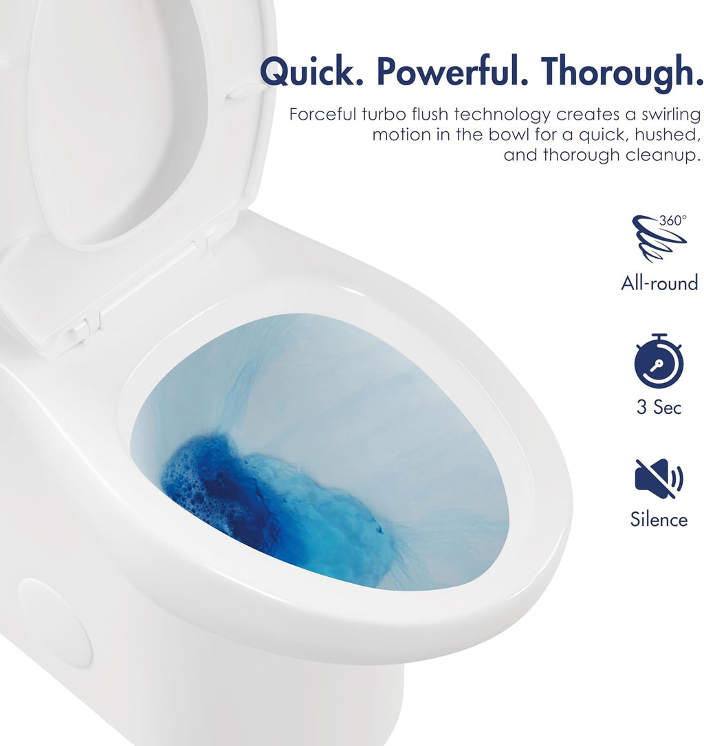 Eridanus One Piece Toilet for Bathroom, Elongated Toilets with Compact Soft Closing Seat, ADA Compliant 17' Chair Height Seat, 12' Rough in, Powerful Dual Flush 1.1/1.6 GPF, Modern Ceramic White