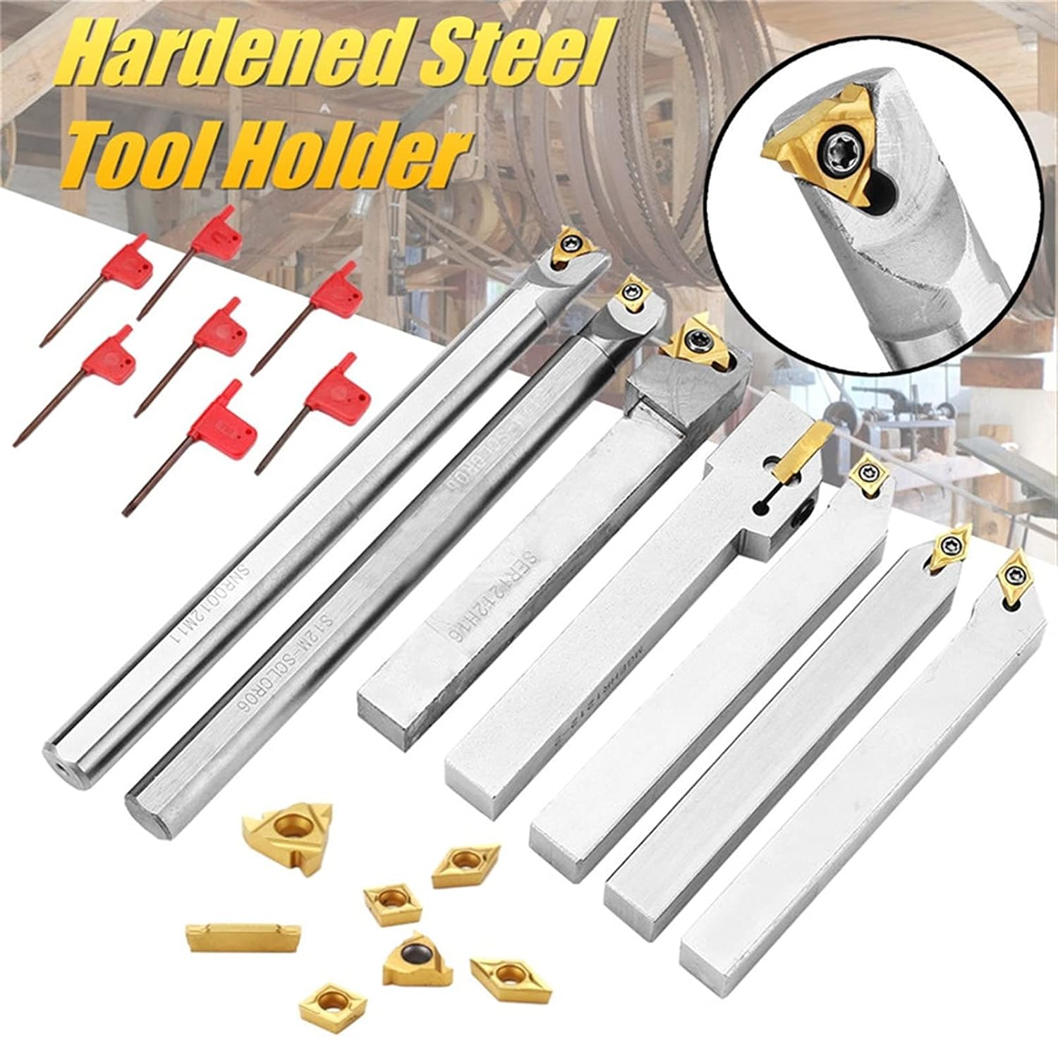 YFCDZVBH 50HRC 21pcs 12mm Turning Tool Holder Lathe Boring Bar + Carbide Insert + Wrench Set