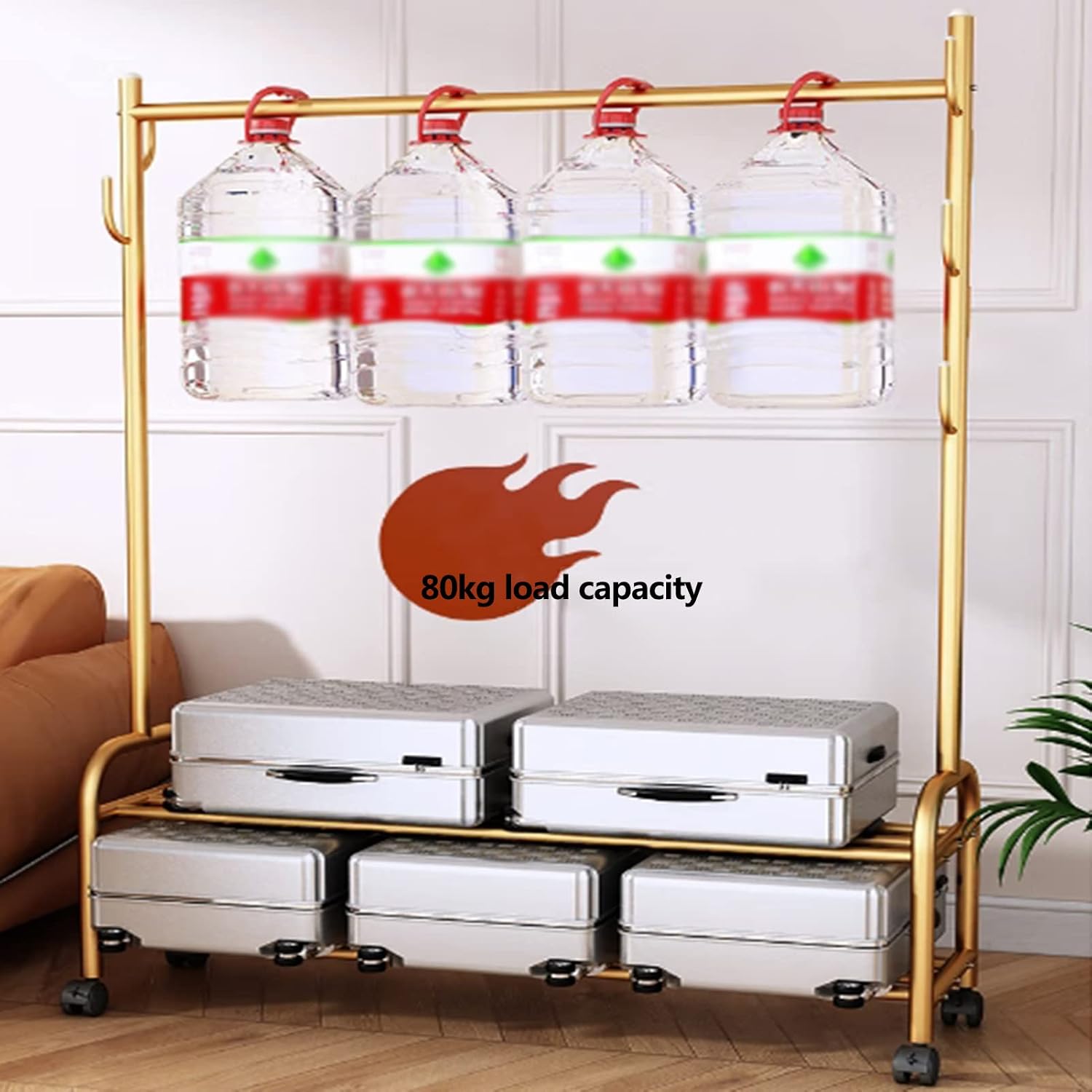 Clothes Rail Garment Rack Gold Drying Rack Rolling Garment Rack Wheels with 7 Hooks Organizer Storage Shelf for Bedroom, Living Room Balcony Entryway Stand Clothes Rod (60x37x165cm) ( 110x37x165cm)