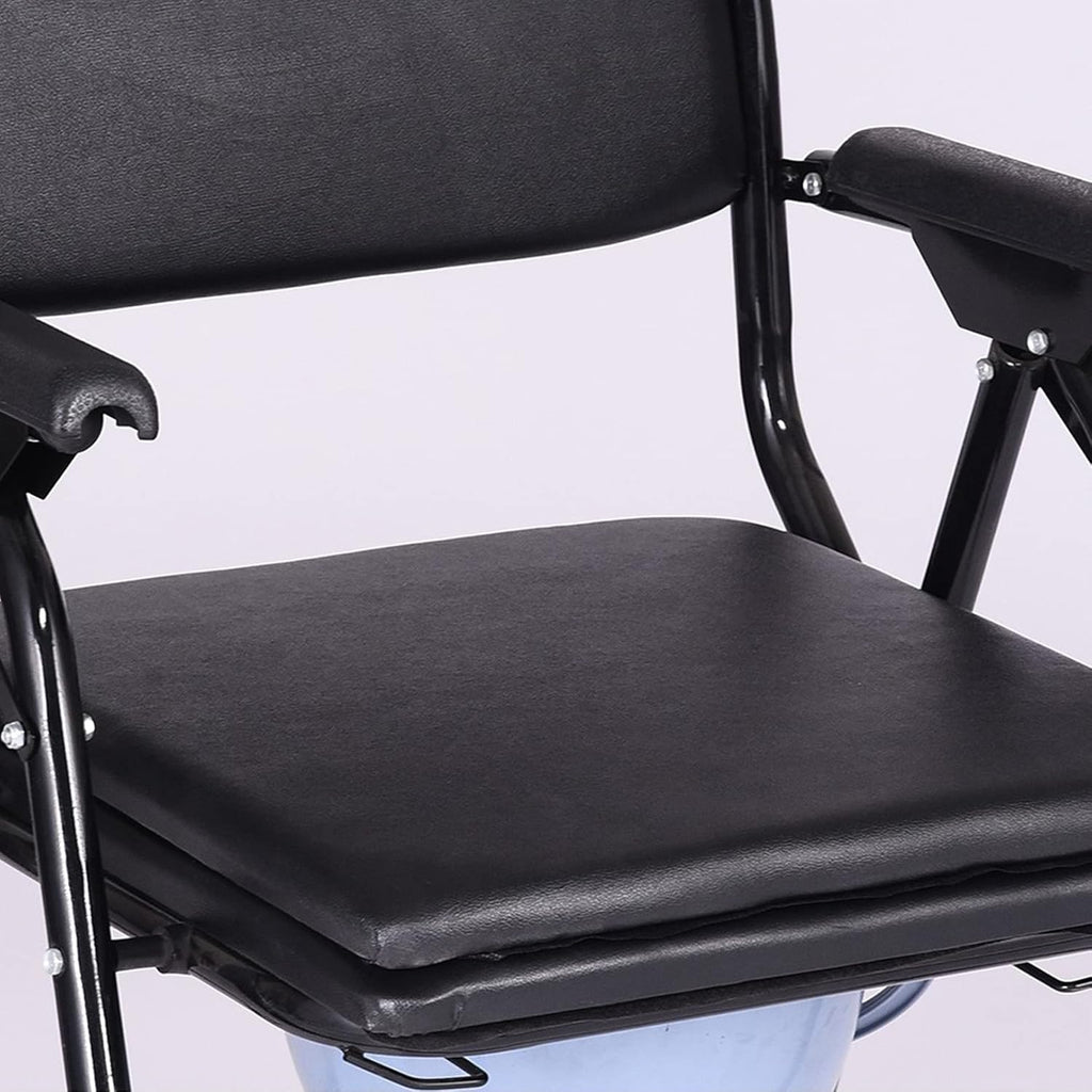 Heavy Duty Medical Bedside Commode Chair, Homecare Toilet Seat with Safety Steel Frame, Foldable Adjustable Height Shower Chair - Easy Assembly