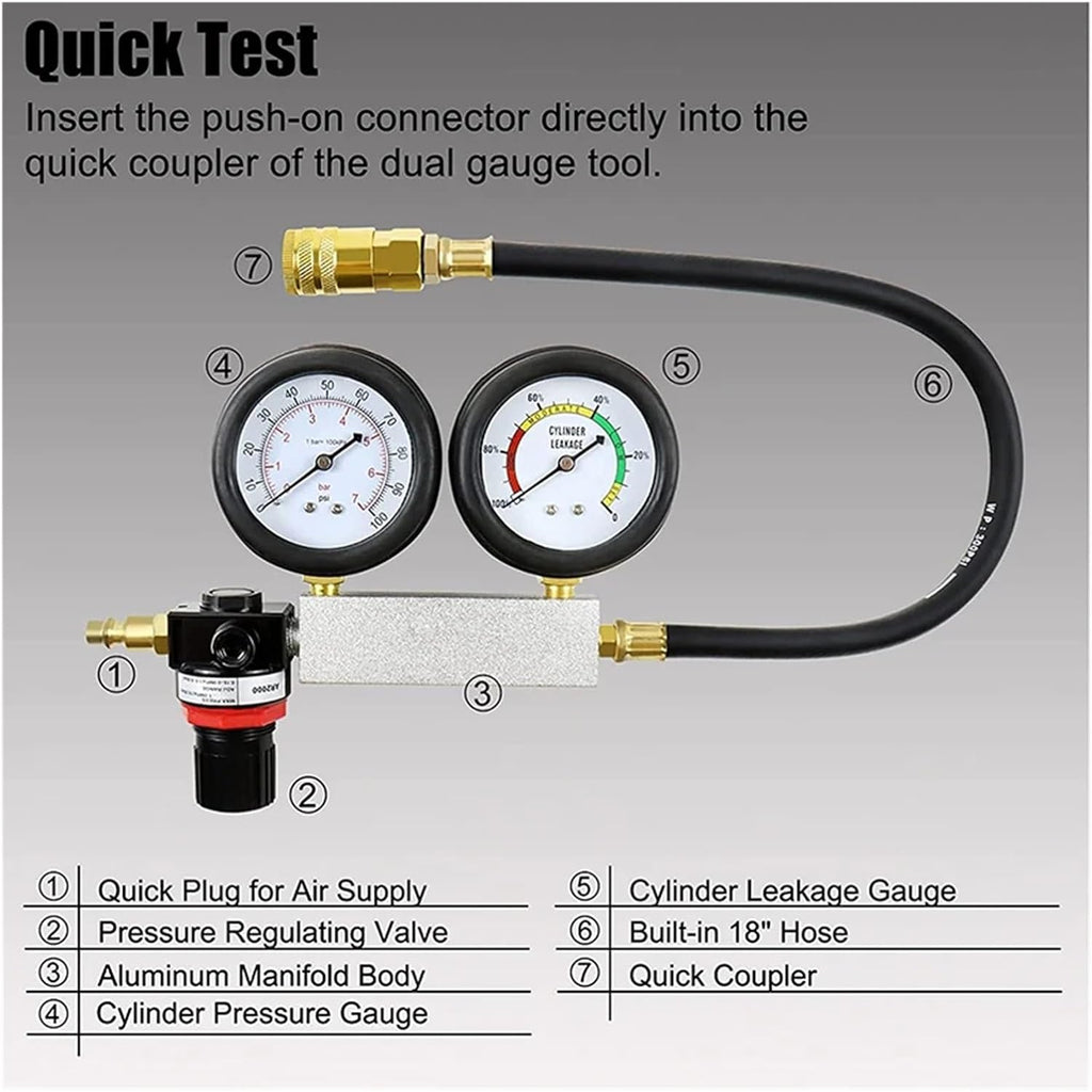 10PCS Cylinder Leak Detector Engine Compression Tester Kit Compatible with Pressure Check & Leakage Rate Test with Extension Rod Blue