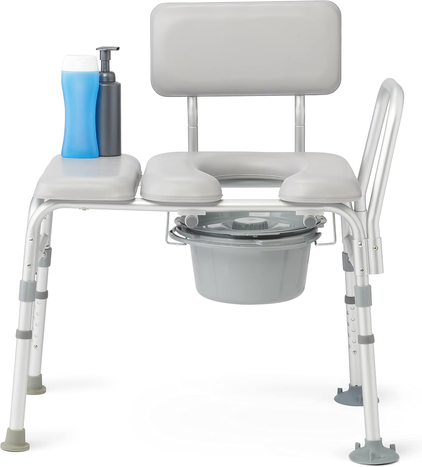 Medline Padded Combination Transfer Bench and Commode, 400 lb. Capacity - Essential Bathroom Aid for Elderly and Disabled