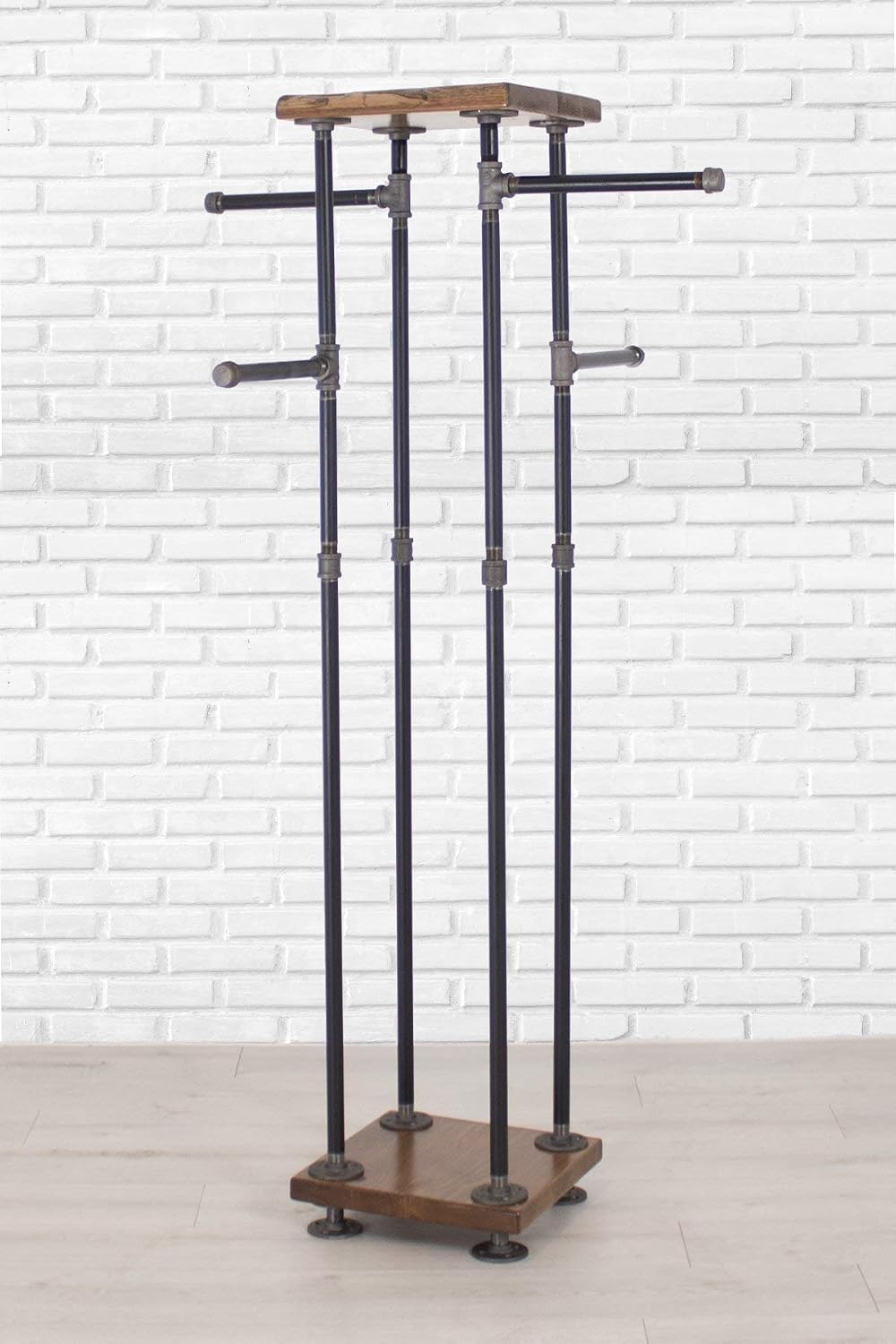 Industrial Pipe and Wood Clothes Rack 4-Way, Garment Rack, Clothing Rack, Closet Organizer, Clothing Storage and Display