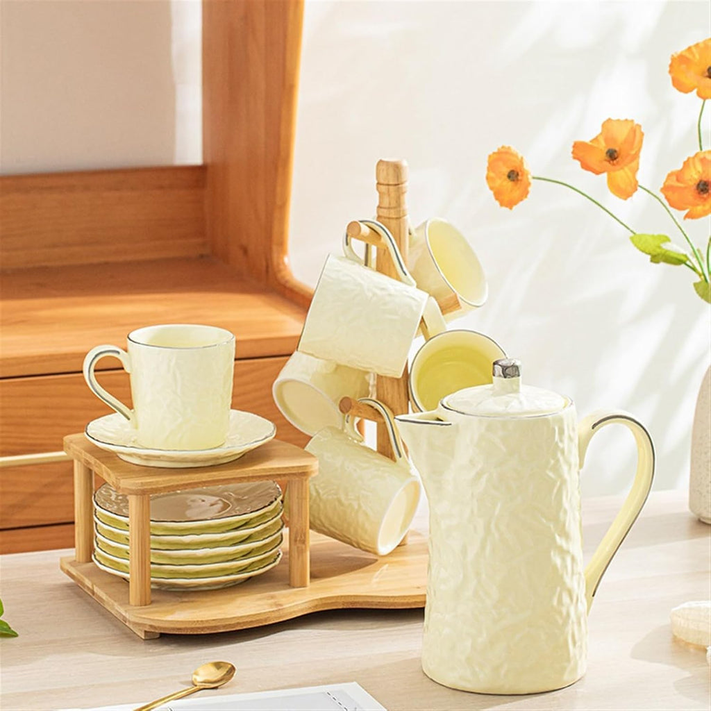 Beverage Serveware Ceramic water cup water set gift box tea cup tea set living room cold kettle flower tea set home coffee set Water Carafe(Yellow)