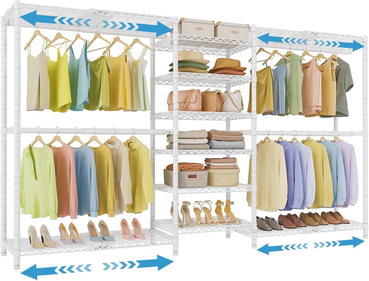 VIPEK X3 Plus Large Expandable Closet Rack Adjustable from 5'10' to 8'8' with Extendable Shelves and Hanger Rods, Freestanding Clothing Racks Modular Closet Systems Wardrobe, Max Load 1360LBS, White