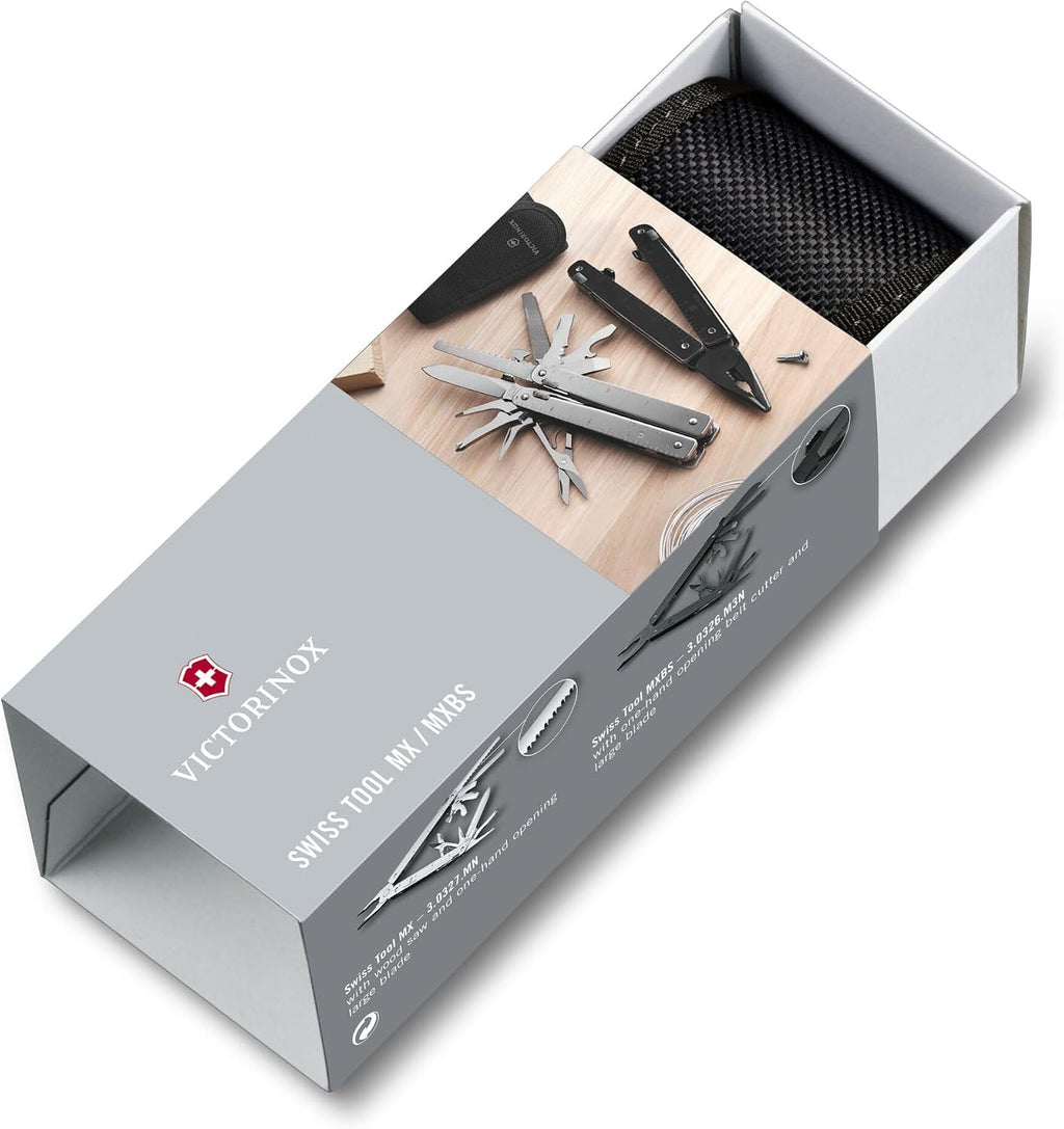 Victorinox Swiss Tool Spirit MXBS Swiss Army Knife, 24 Lockable Functions Swiss Made Multitool with Large Blade, Pliers and Wire Cutter - Black with Nylon Pouch