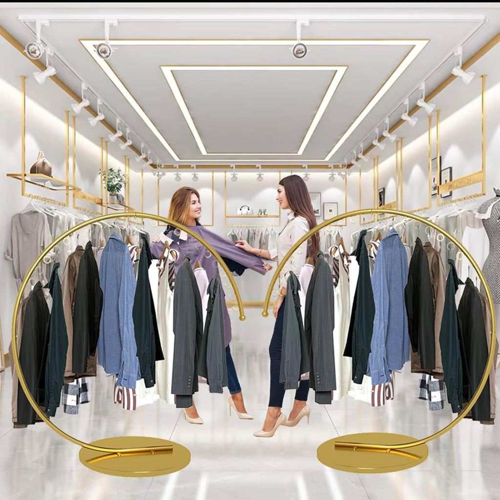 Boutique Display Heavy Duty Portable Clothing Rack, Commercial Grade Metal Garment Rack with Stable Base for Hanging Clothes(Gold, 150CM)