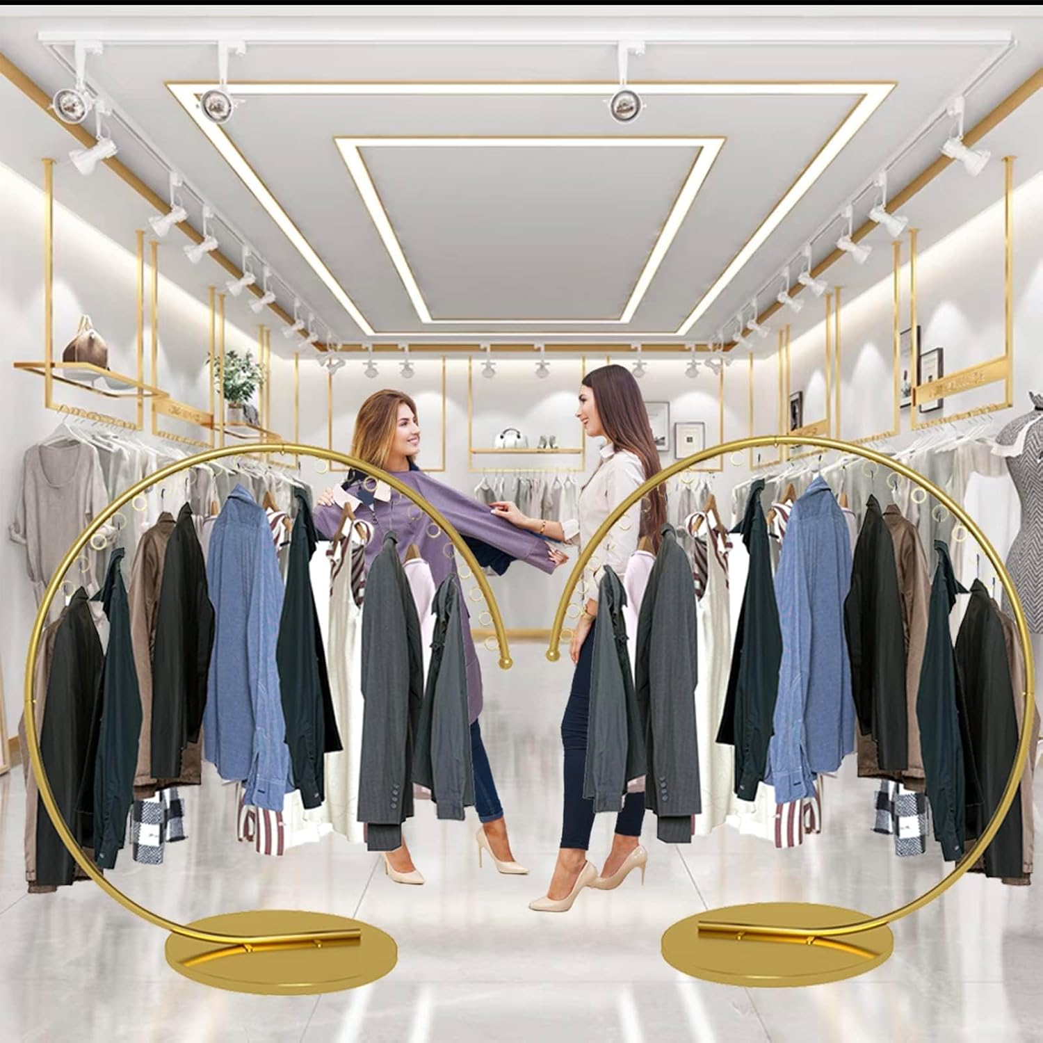 Boutique Display Heavy Duty Portable Clothing Rack, Commercial Grade Metal Garment Rack with Stable Base for Hanging Clothes(Gold, 150CM)